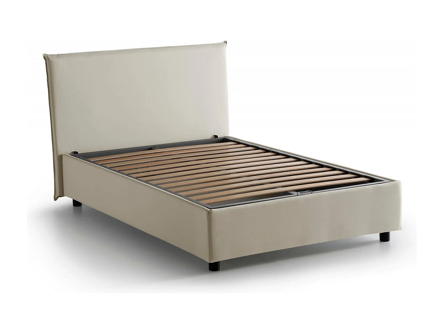Letto piazza e mezza Astrid, Letto contenitore con rivestimento in tessuto, 100% Made in Italy, Apertura frontale, adatto per materasso Cm 120x200, Beige
