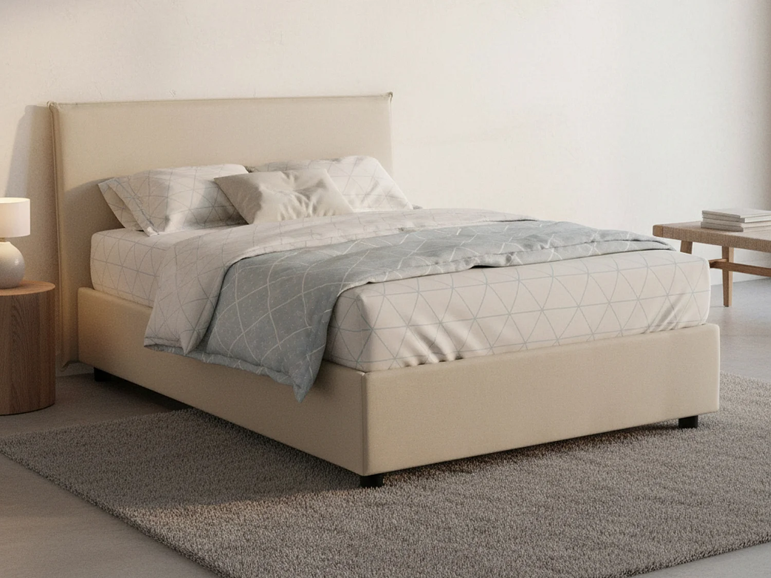 Talamo Italië Eenpersoonsbed Astrid Beige, Afneembare Opbergruimte, Matrasmaat 120x200 cm Made in Italy