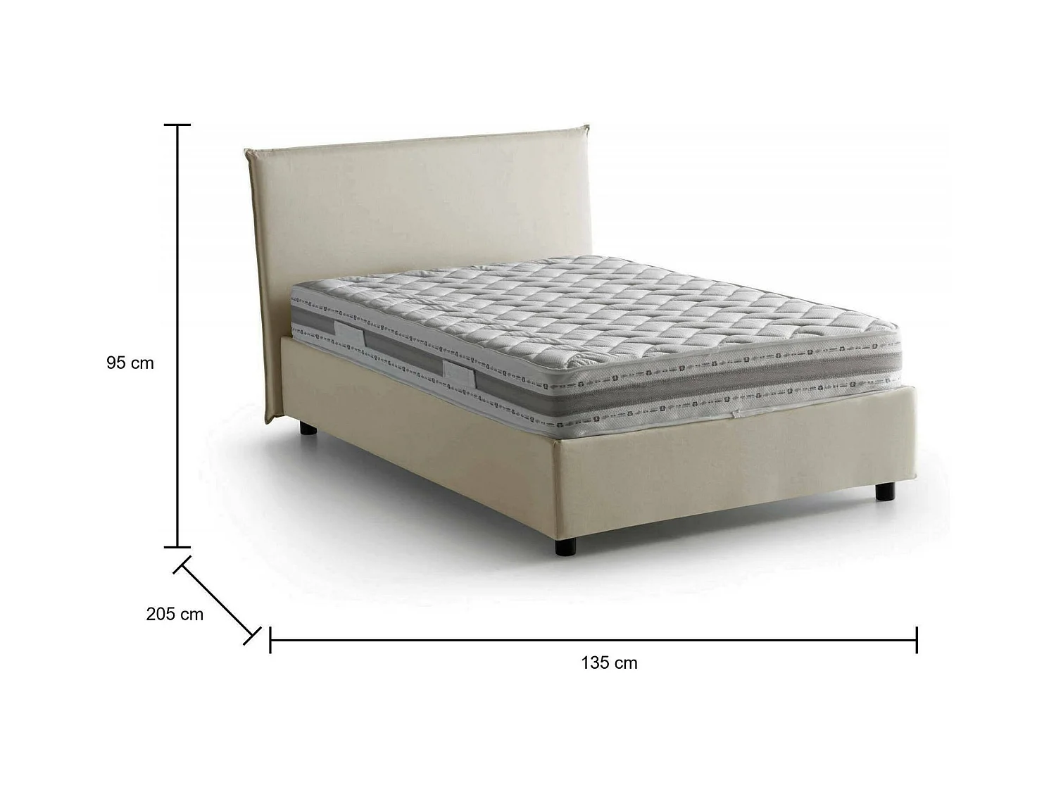 Asmara Doppelbett, Bettkasten mit Stoffbezug, 100 % Made in Italy, Öffnung vorne, inklusive Matratze 120 x 190 cm, Beige
