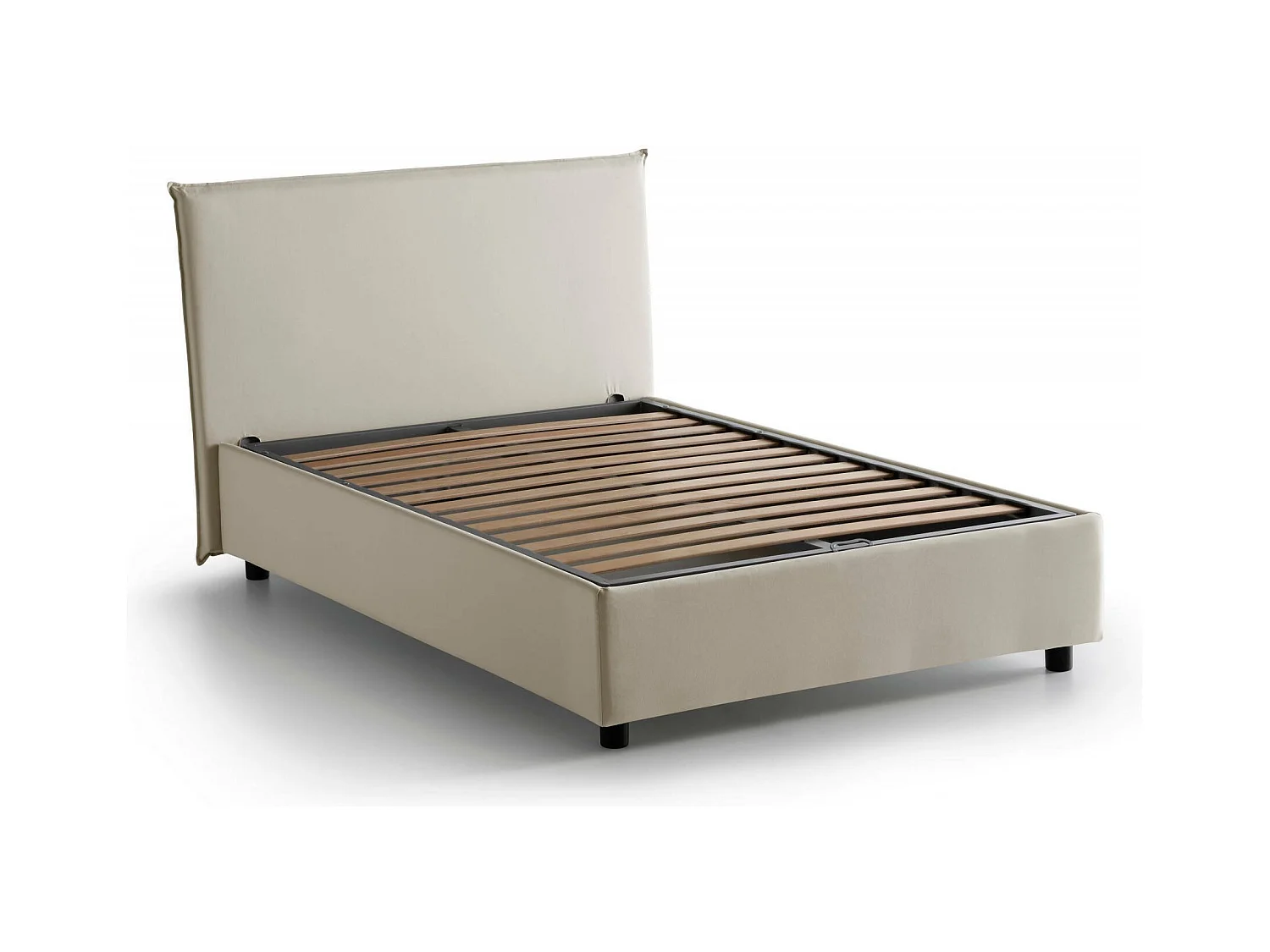 Asmara Doppelbett, Bettkasten mit Stoffbezug, 100 % Made in Italy, Öffnung vorne, inklusive Matratze 120 x 190 cm, Beige