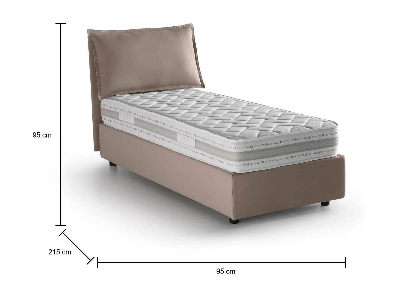 Lit simple Rossella, Lit coffre avec revêtement en tissu, 100% Made in Italy, Ouverture frontale, avec matelas 80x200 cm inclus, Taupe