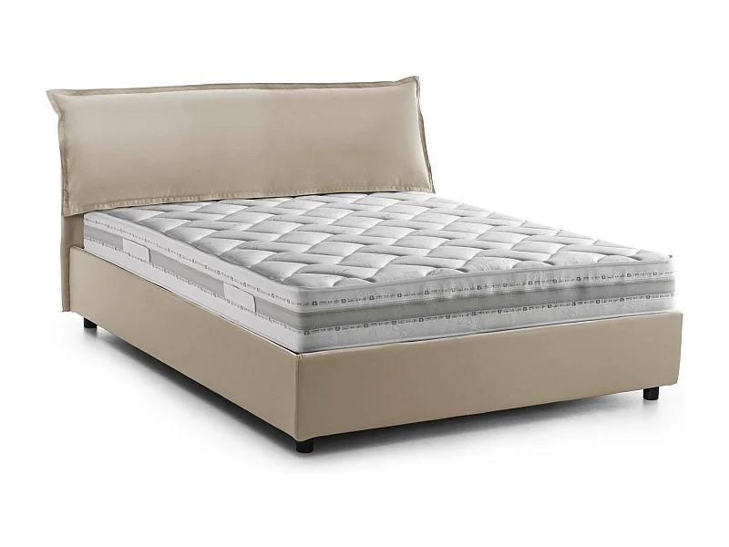 Lit double Clorinda, Lit coffre déhoussable avec tête de lit rembourrée et cadre de lit coffre, 100% Made in Italy, avec matelas 160x200 cm inclus, Beige