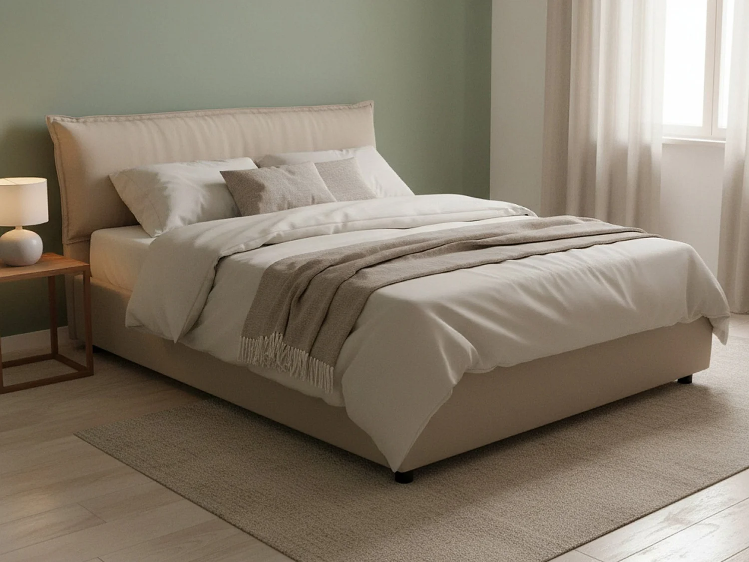 Talamo Italia Tweepersoonsbed Clorinda Beige Inclusief Matras, Afneembaar met Opbergruimte Made in Italy