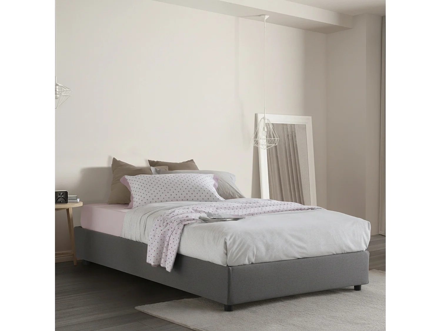 Italia Talamo Bed Half Nicole Grijs Afneembare Opbergruimte, Matrasmaat 120x190 cm Made in Italy