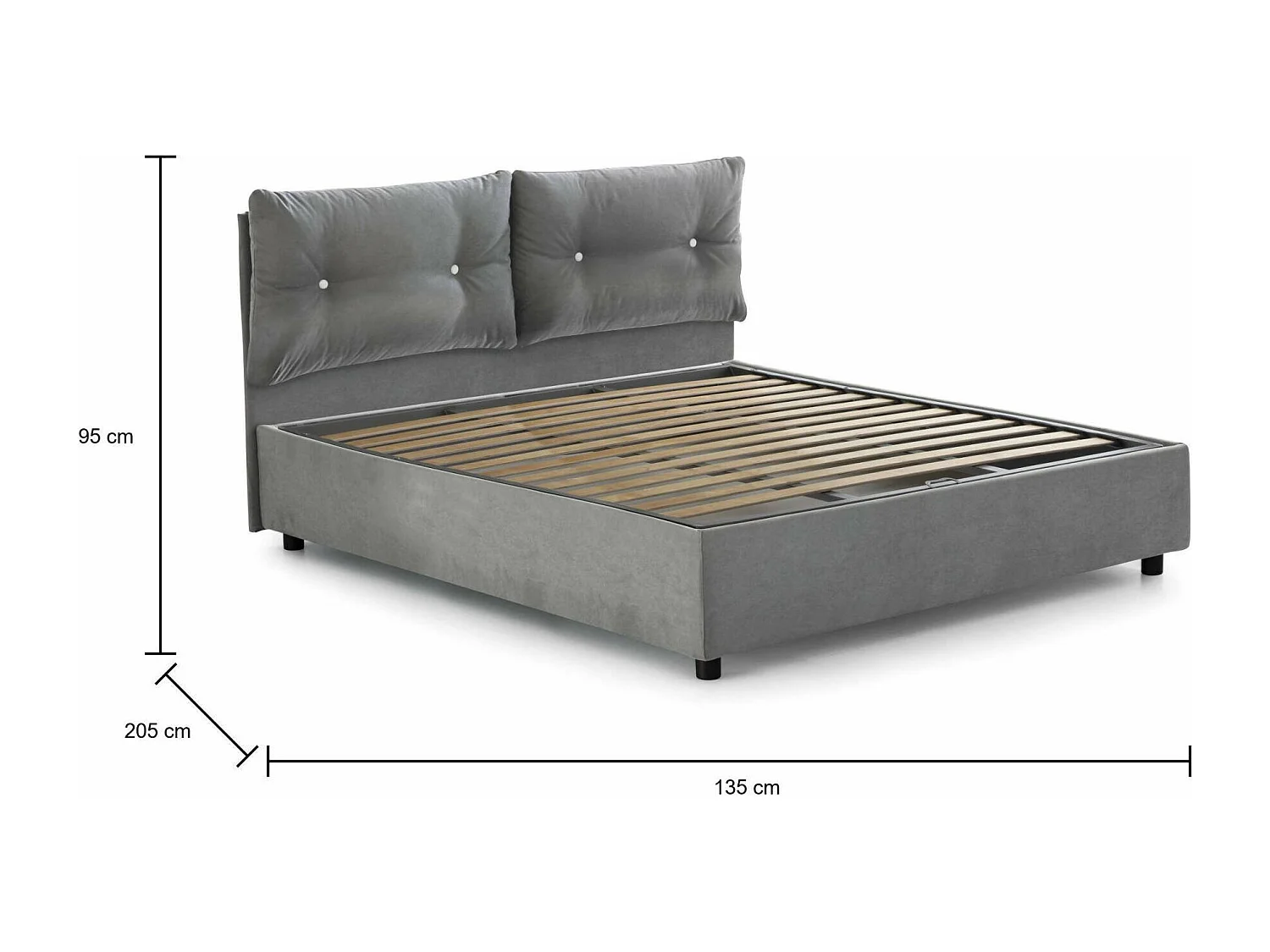 Lit queen size Miriam, lit coffre avec revêtement en tissu, 100% Made in Italy, ouverture frontale, adapté pour matelas 120x190 cm, gris