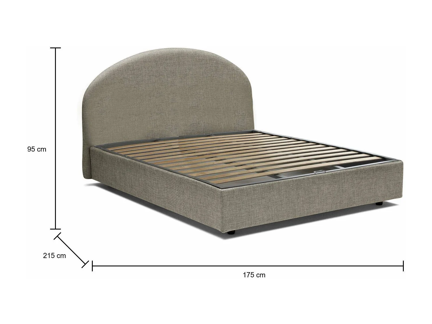 Cama de casal Giulia, Cama de armazenamento com forro de tecido, 100% Fabricado na Itália, Abertura frontal, adequada para colchão 160x200 cm, Taupe