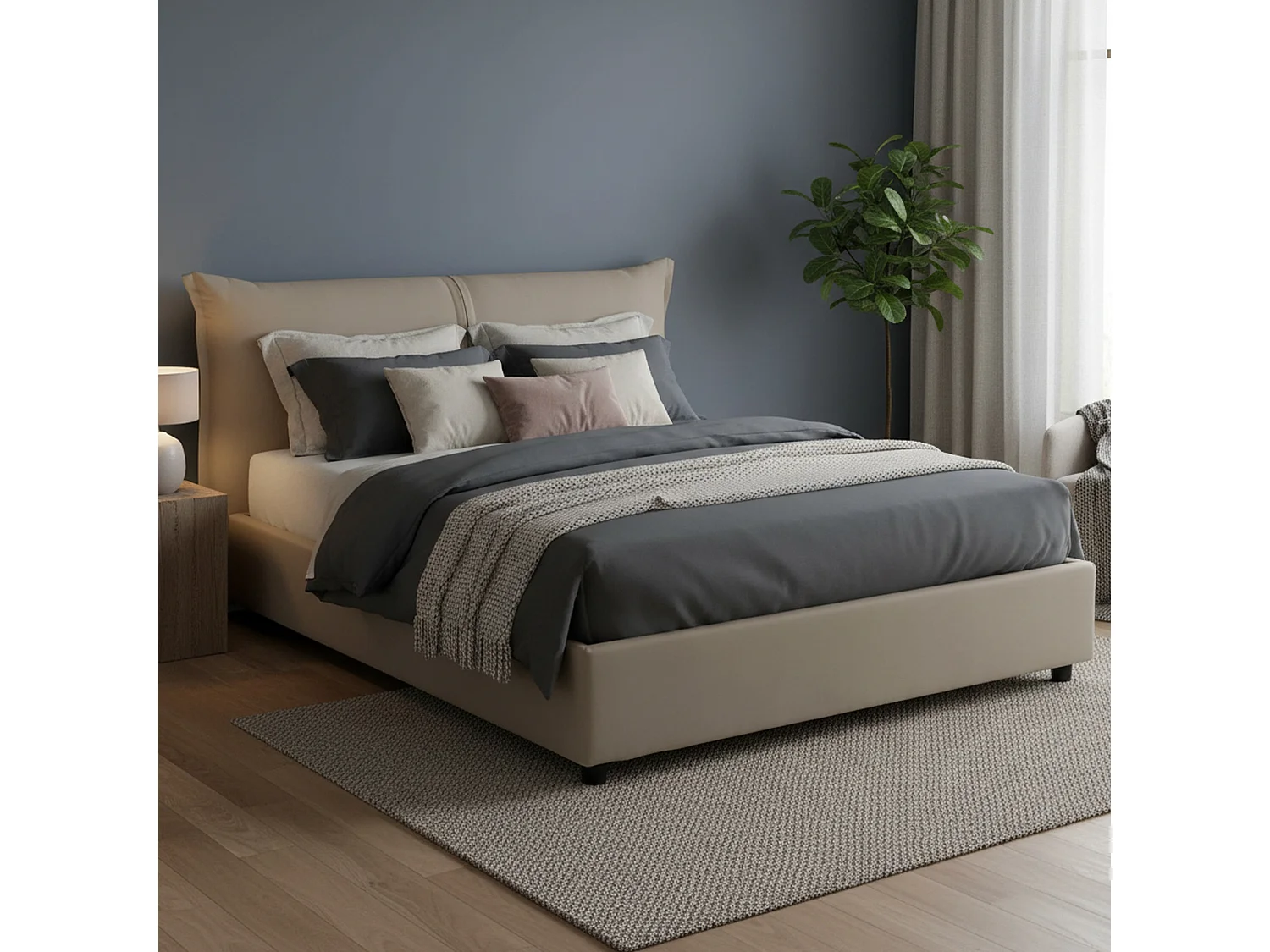 Lit double Cloide, Lit coffre avec revêtement en tissu, 100% Made in Italy, Ouverture frontale, avec matelas 160x200 cm inclus, Taupe