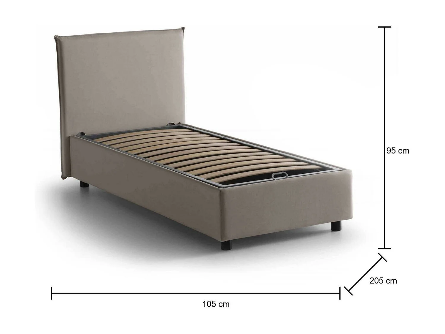 Tweepersoonsbed Talamo Chelsea Grijs Taupe, Afneembare Bekleding, Opslagruimte, Matrasmaat 90x190 cm, Made in Italy