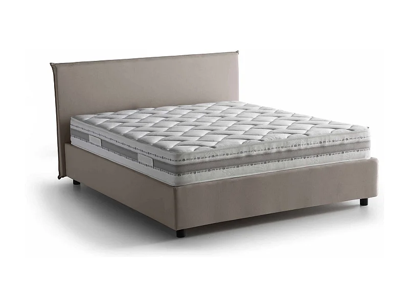Cama de casal Beata, Cama de arrumação com forro de tecido, 100% Fabricado em Itália, Abertura frontal, com colchão 140x190 cm incluído, Taupe