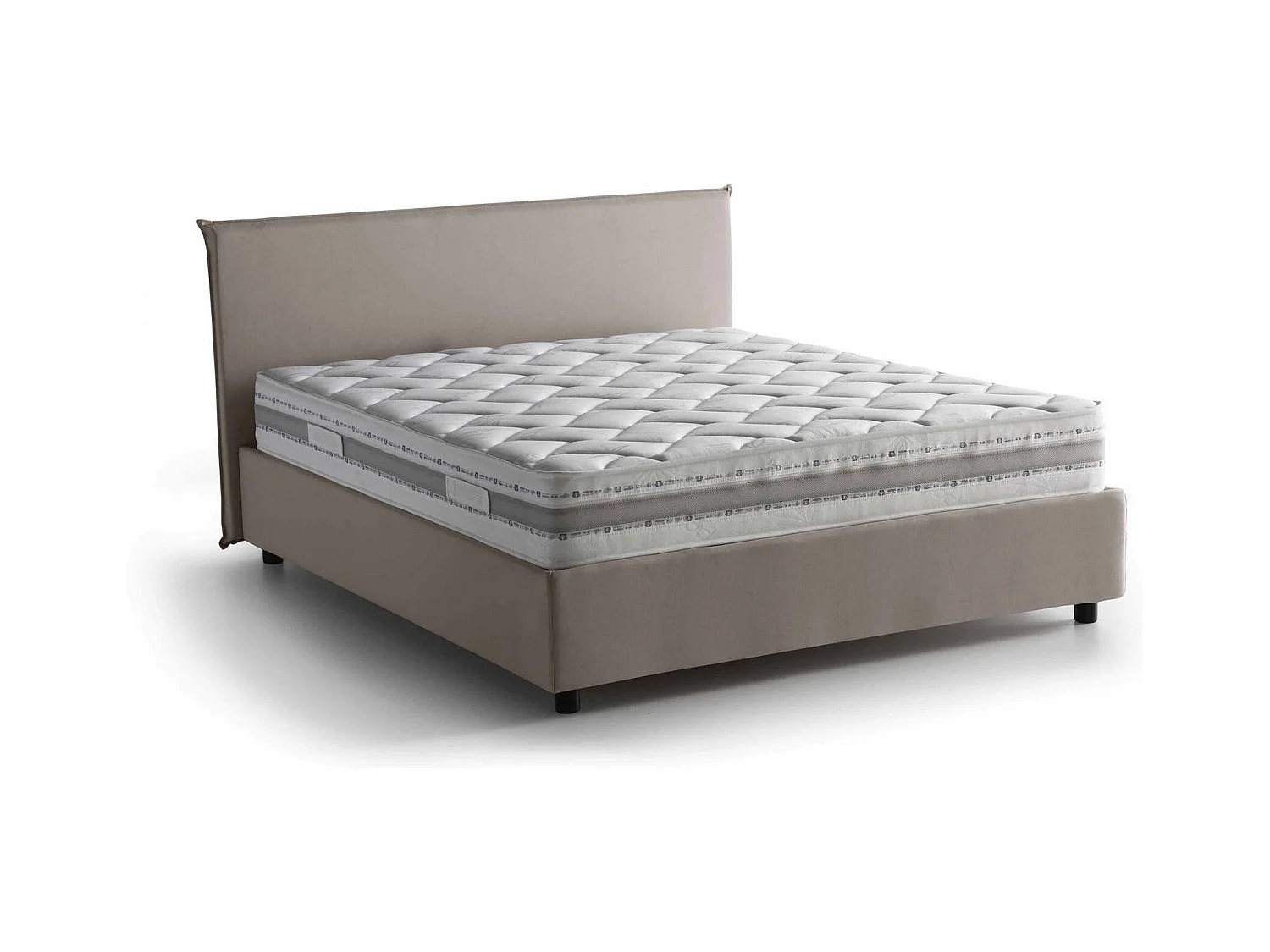 Lit double Beata, Lit coffre avec revêtement en tissu, 100% Made in Italy, Ouverture frontale, avec matelas 140x190 cm inclus, Taupe