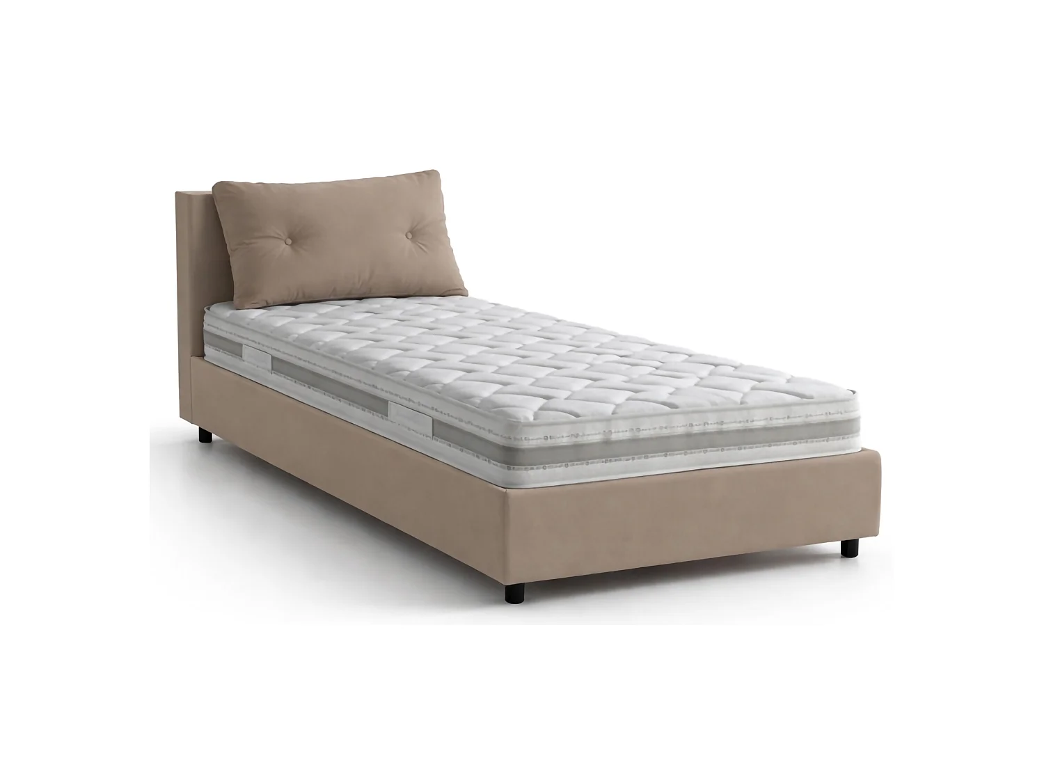 Letto singolo Amanda, Letto contenitore con rivestimento in ecopelle, 100% Made in Italy, Apertura laterale, con materasso Cm 80x190 incluso, Tortora
