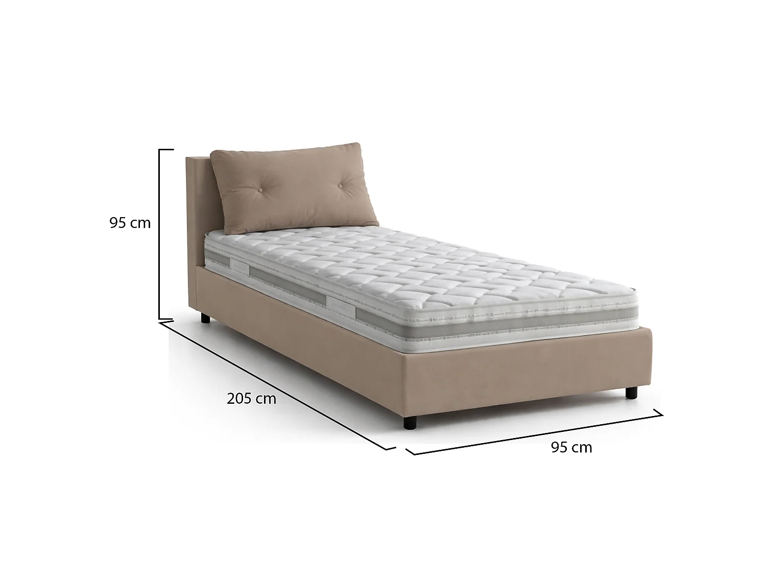 Letto singolo Amanda, Letto contenitore con rivestimento in ecopelle, 100% Made in Italy, Apertura laterale, con materasso Cm 80x190 incluso, Tortora