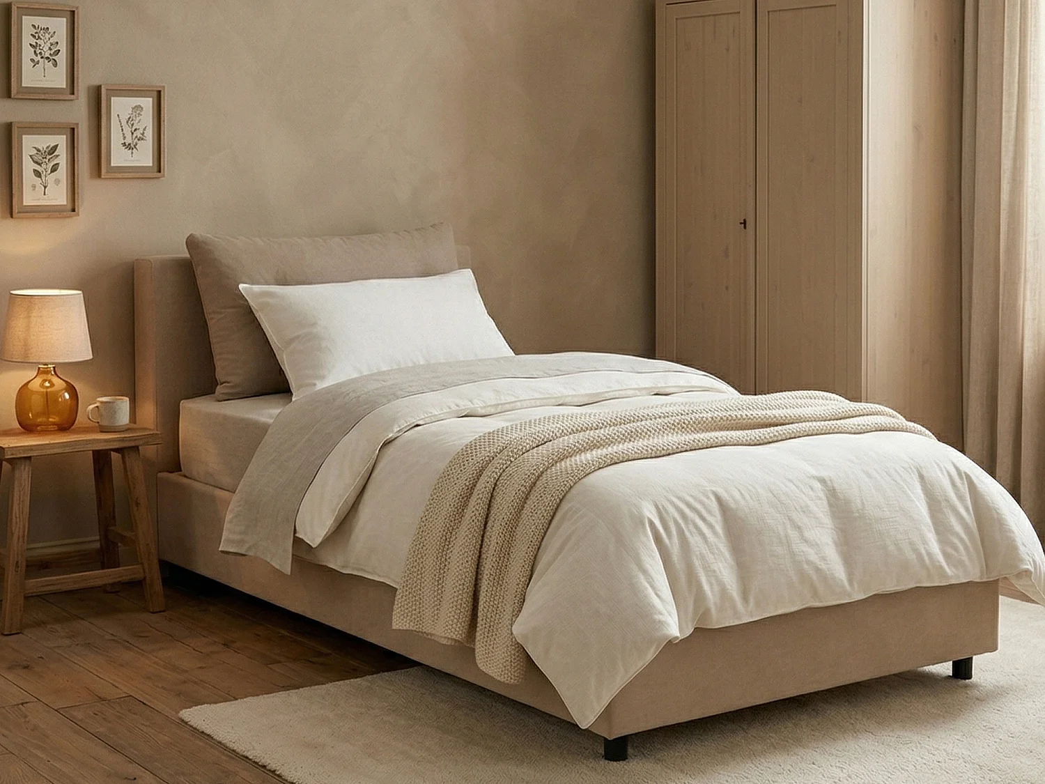 Letto singolo Amanda, Letto contenitore con rivestimento in ecopelle, 100% Made in Italy, Apertura laterale, con materasso Cm 80x190 incluso, Tortora