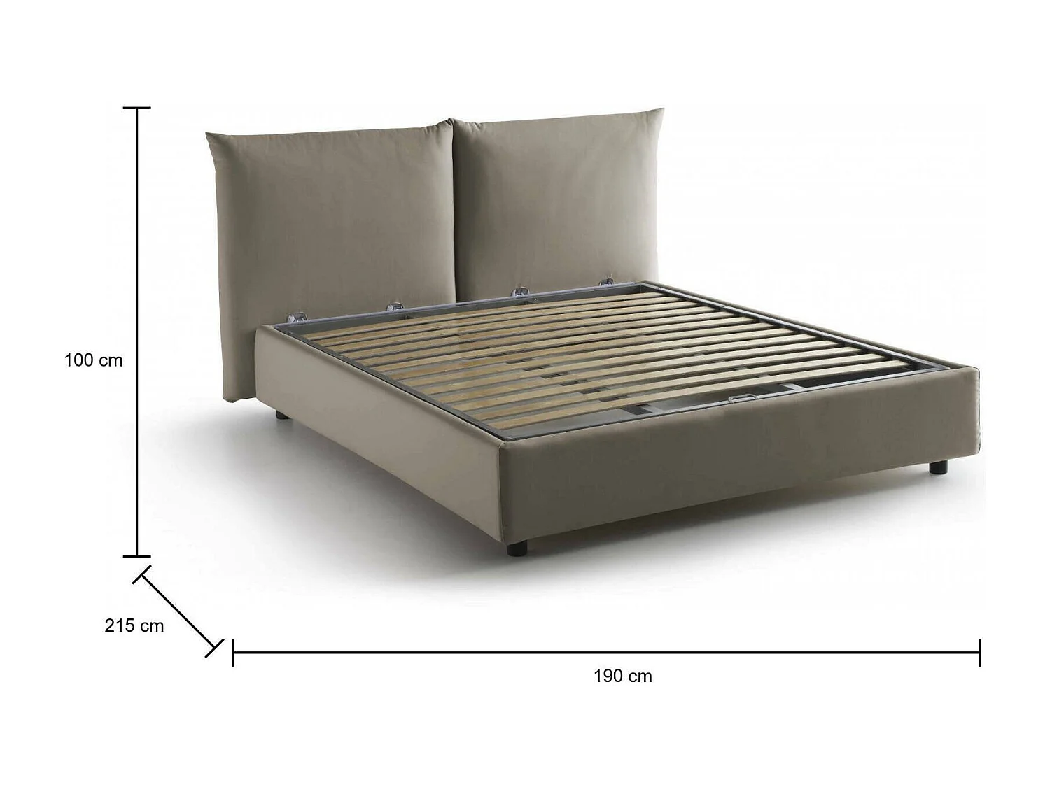 Cama de casal Tiziana, Cama de armazenamento com forro de tecido, 100% Fabricado na Itália, Abertura frontal, adequada para colchão 160x190 cm, Taupe