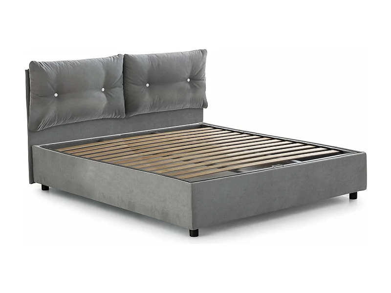 Cama individual Adelaide, Cama contenedor con revestimiento de tela, 100% Made in Italy, Apertura frontal, Apta para colchón de 80x190 cm, Gris