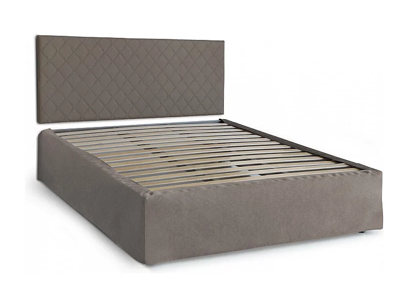 Clementina tweepersoonsbed, eco-lederen hoofdbordset met orthopedische bodem en volant, 100% Made in Italy, geschikt voor een matras van 160x190 cm, duifgrijs