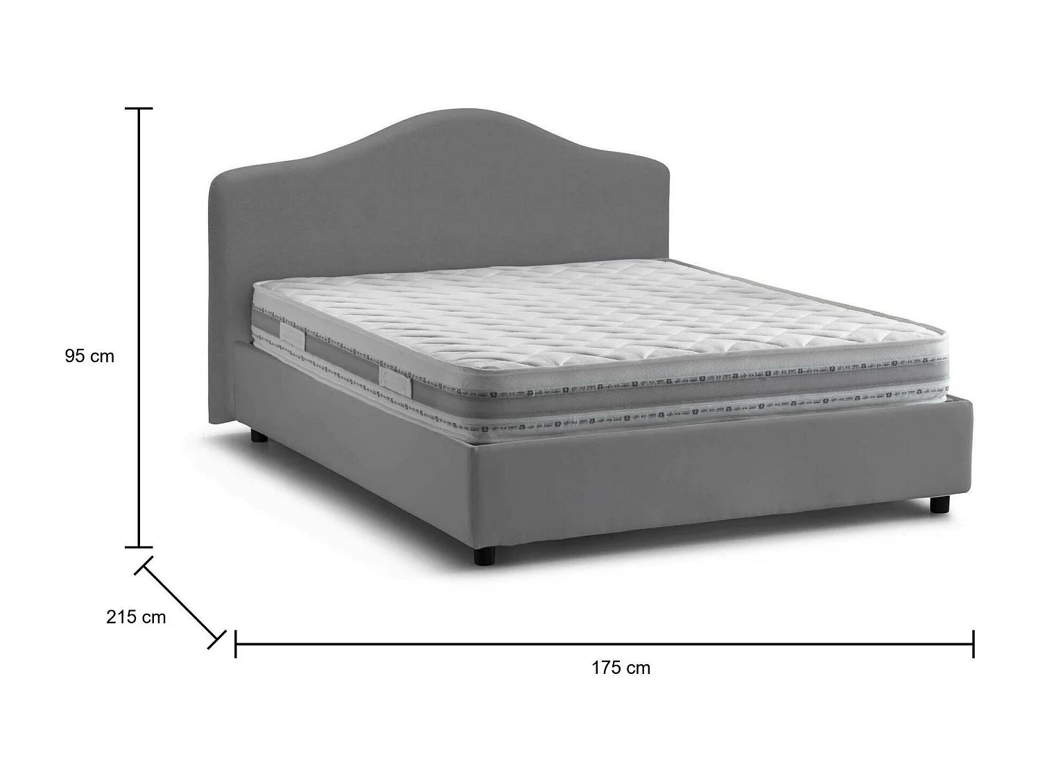 Lit double Mirta, Lit coffre avec revêtement en tissu, 100% Made in Italy, Ouverture frontale, avec matelas 160x200 cm inclus, Gris