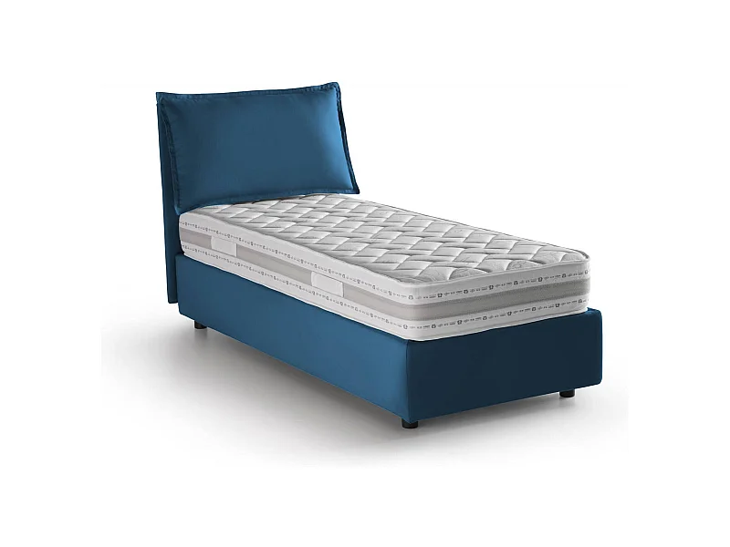 Lit simple Carolina, Lit coffre avec revêtement en tissu, 100% Made in Italy, Ouverture frontale, avec matelas 80x190 cm inclus, Bleu