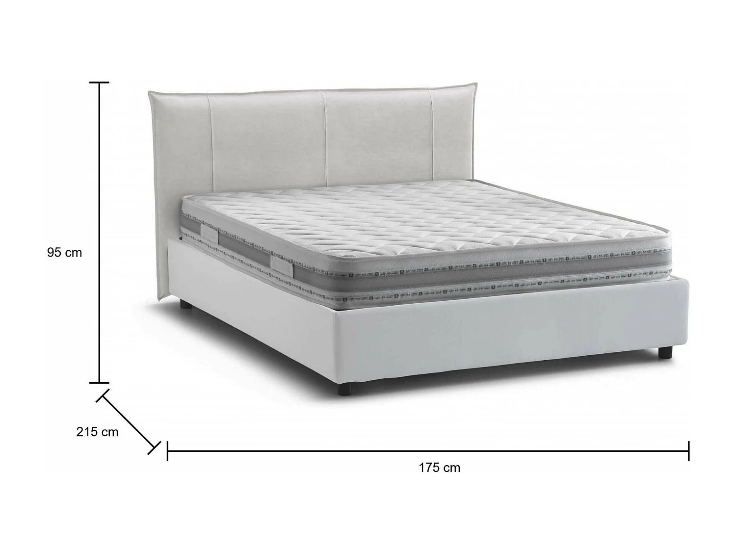 Lit double Ilenia, Lit coffre avec revêtement en tissu, 100% Made in Italy, Ouverture frontale, avec matelas 160x200 cm inclus, Blanc