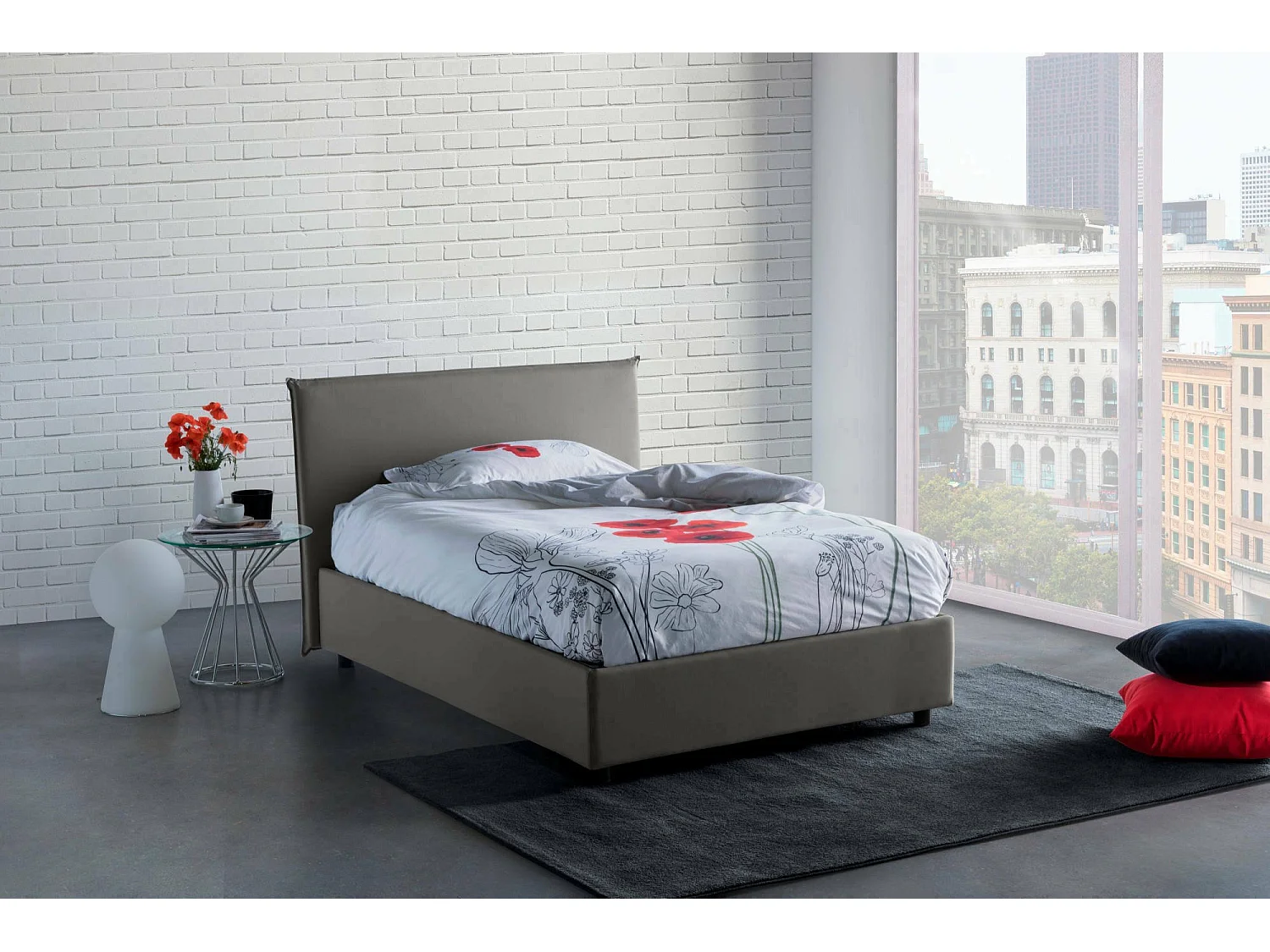 Lit double Ashasa, lit coffre avec revêtement en tissu, 100% Made in Italy, ouverture frontale, adapté pour matelas 120x190 cm, gris