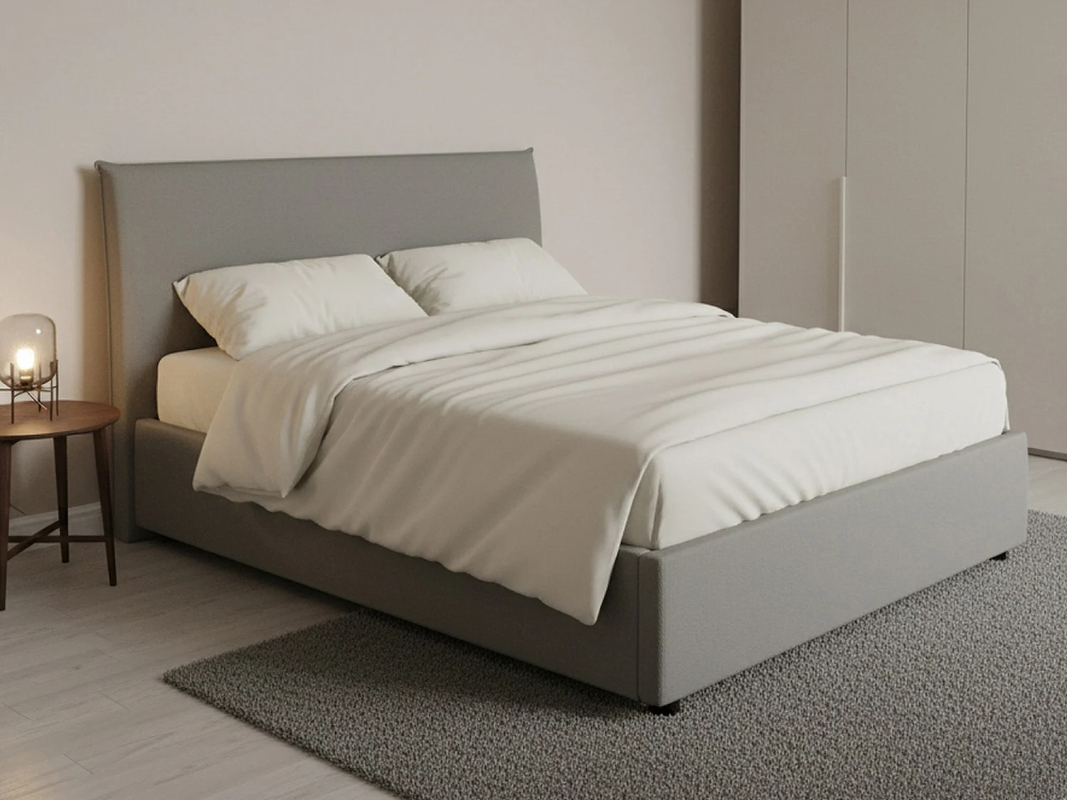 Letto piazza e mezza Ashasa, Letto contenitore con rivestimento in tessuto, 100% Made in Italy, Apertura frontale, adatto per materasso Cm 120x190, Grigio