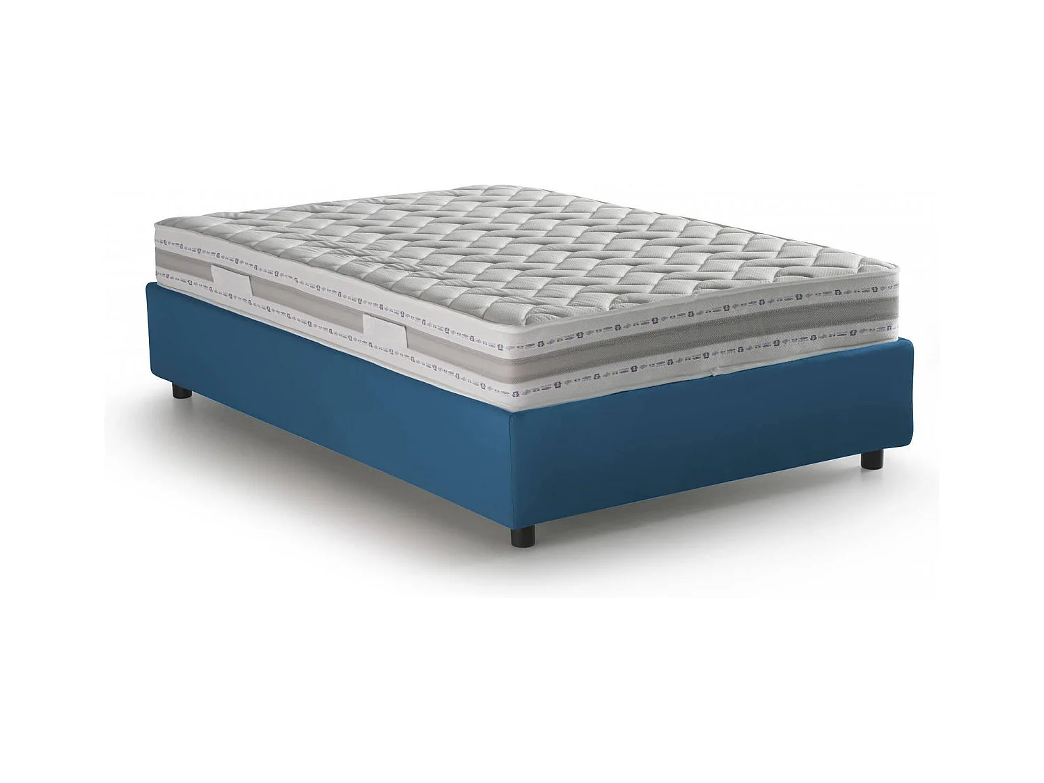 Lit double Gioia, Lit coffre avec revêtement en tissu, 100% Made in Italy, Ouverture frontale, avec matelas 140x200 cm inclus, Bleu