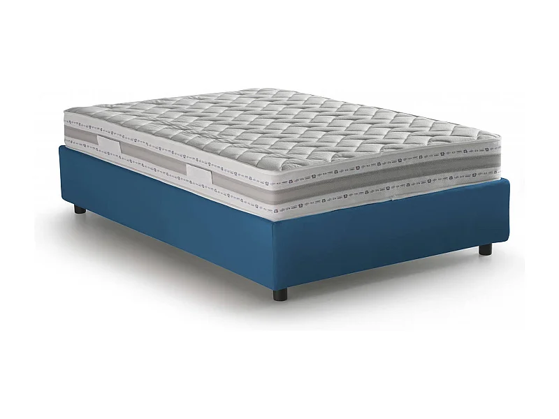 Gioia tweepersoonsbed, Opbergbed met stoffen bekleding, 100% Made in Italy, Opening aan de voorzijde, inclusief matras van 140x200 cm, Blauw