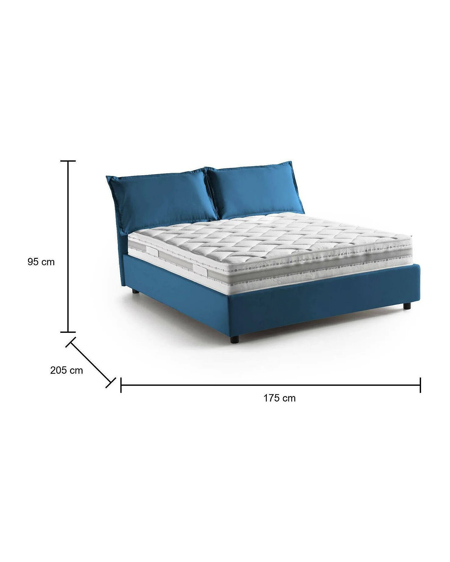 Lit double Denise, Lit coffre avec revêtement en tissu, 100% Made in Italy, Ouverture frontale, avec matelas 160x190 cm inclus, Bleu