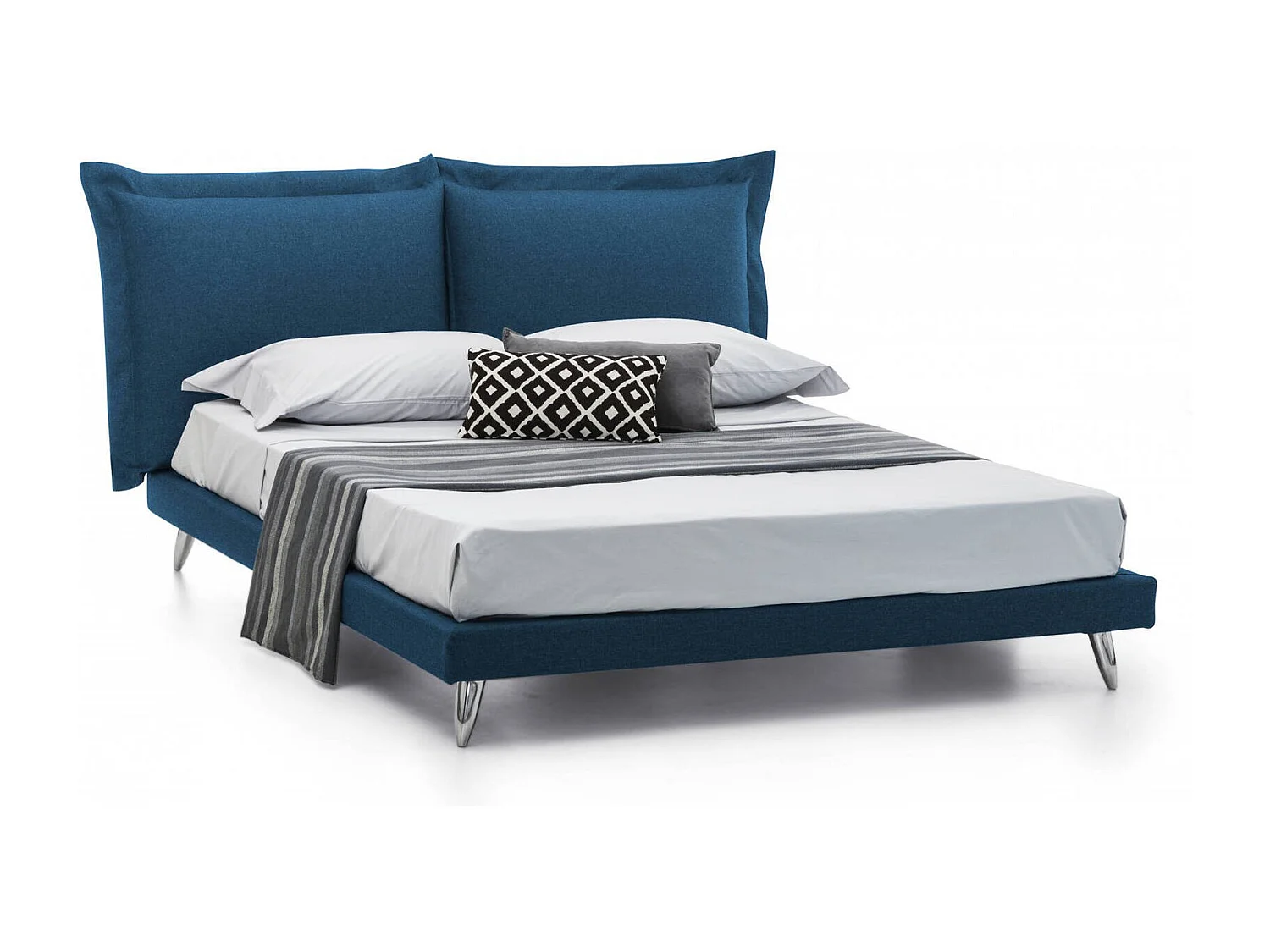 Cama doble Ludovica, Cama fija de tela con pies, 100% Made in Italy, apta para colchón de 160x190 cm, Azul