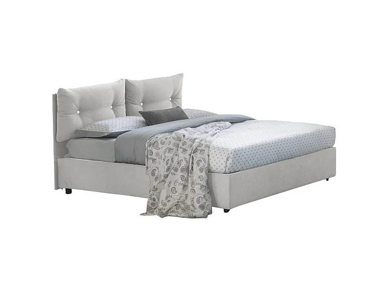 Angelica Queen-Size-Bett, Bettkasten mit Stoffbezug, 100 % Made in Italy, Öffnung vorne, inklusive Matratze 120 x 190 cm, Weiß