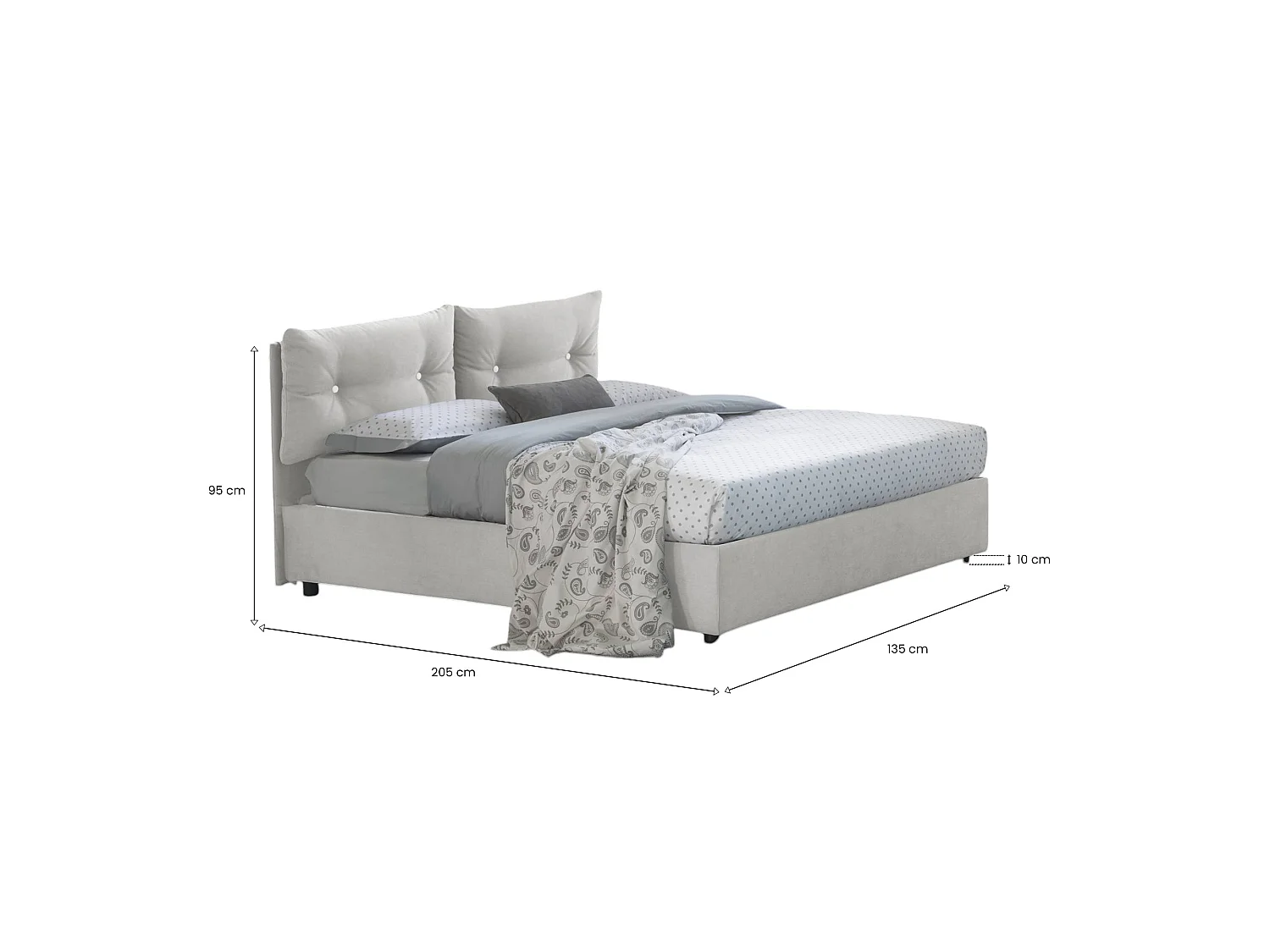 Lit queen size Angelica, Lit coffre avec revêtement en tissu, 100% Made in Italy, Ouverture frontale, avec matelas 120x190 cm inclus, Blanc