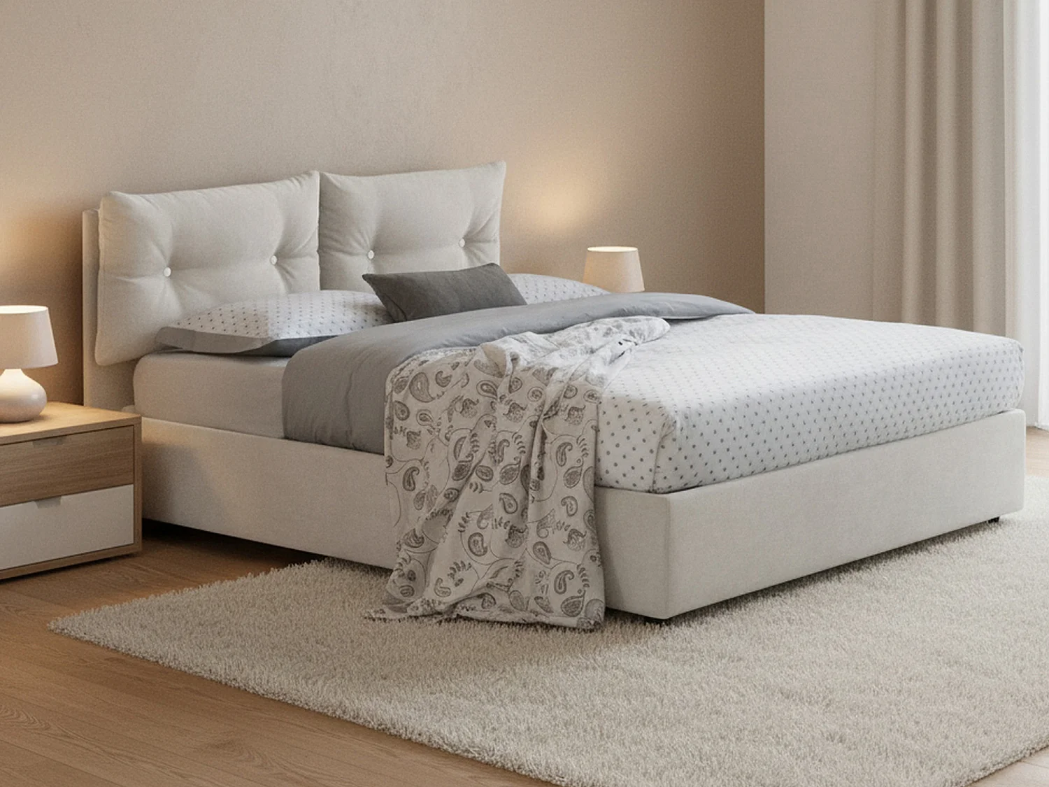 Lit queen size Angelica, Lit coffre avec revêtement en tissu, 100% Made in Italy, Ouverture frontale, avec matelas 120x190 cm inclus, Blanc
