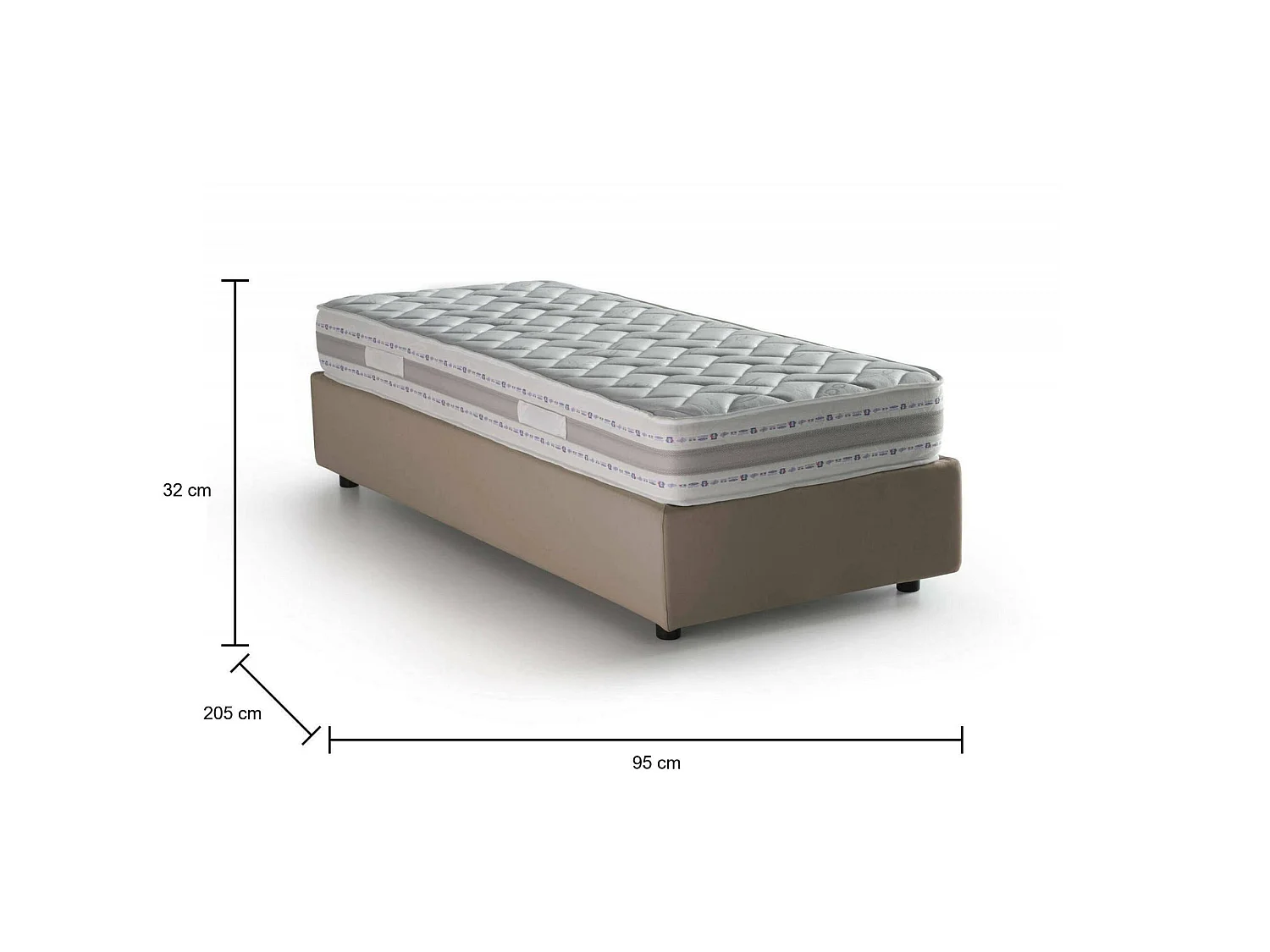 Cama de solteiro Diana, Cama arrumação com forro de tecido, 100% Fabricado na Itália, Abertura lateral, com colchão 80x190 cm incluído, Taupe