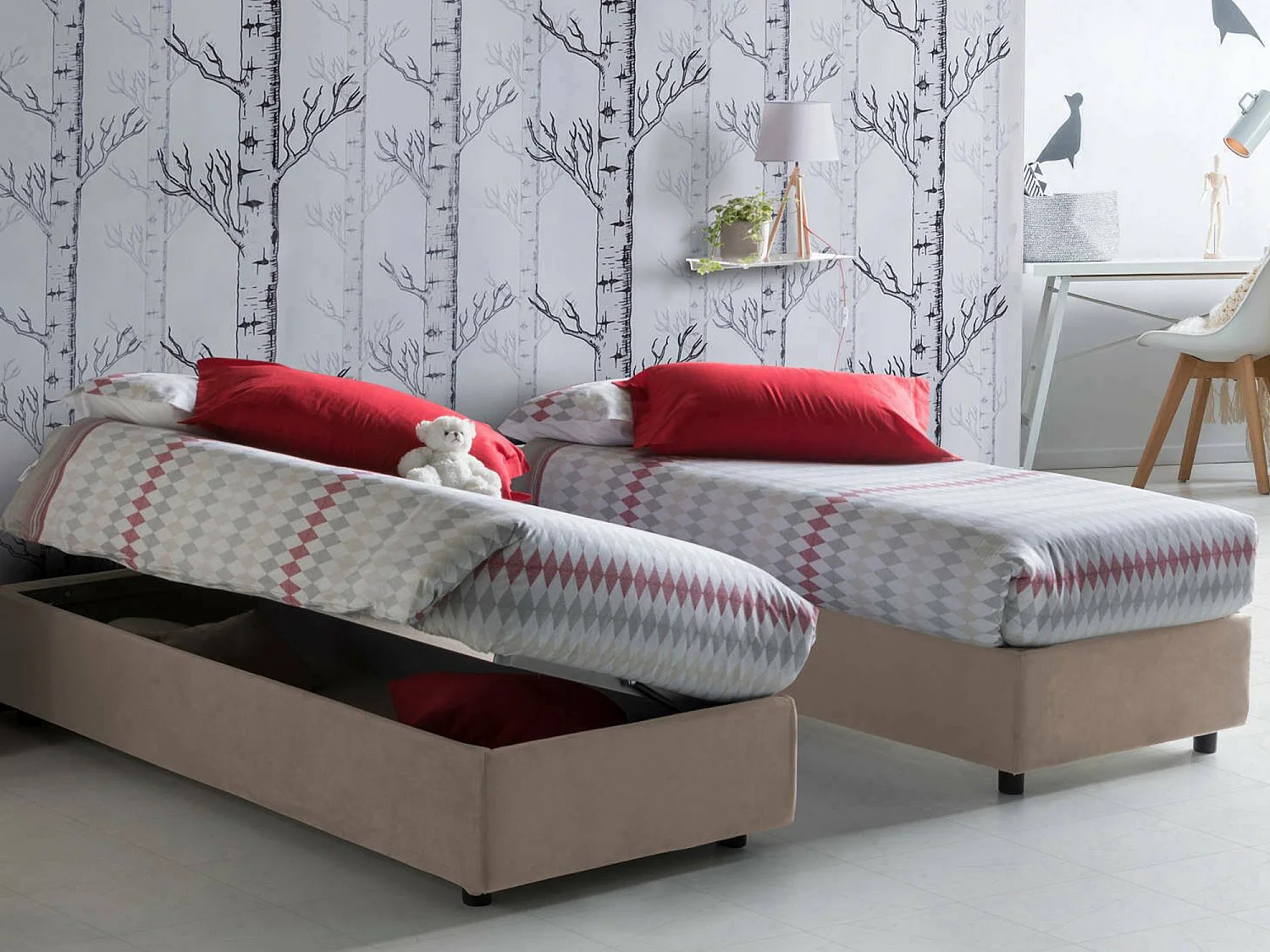 Cama de solteiro Diana, Cama arrumação com forro de tecido, 100% Fabricado na Itália, Abertura lateral, com colchão 80x190 cm incluído, Taupe