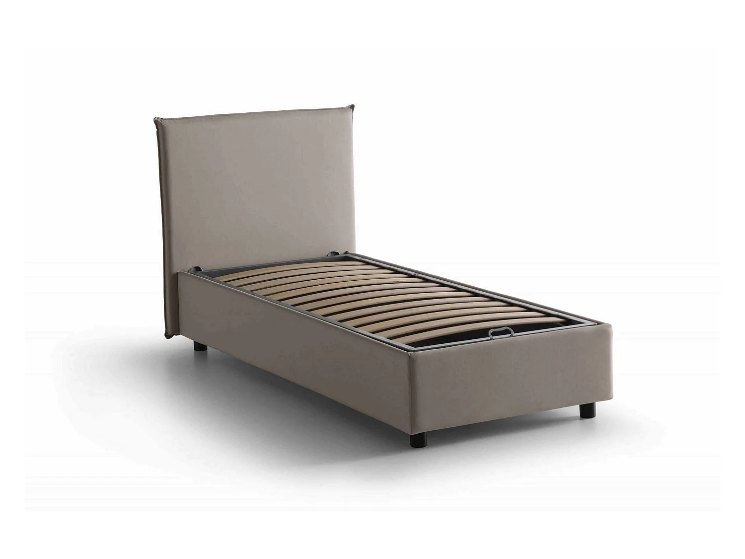 Einzelbett Claire, Bettkasten mit Stoffbezug, 100 % Made in Italy, Öffnung vorne, inklusive Matratze 90 x 200 cm, Taupe