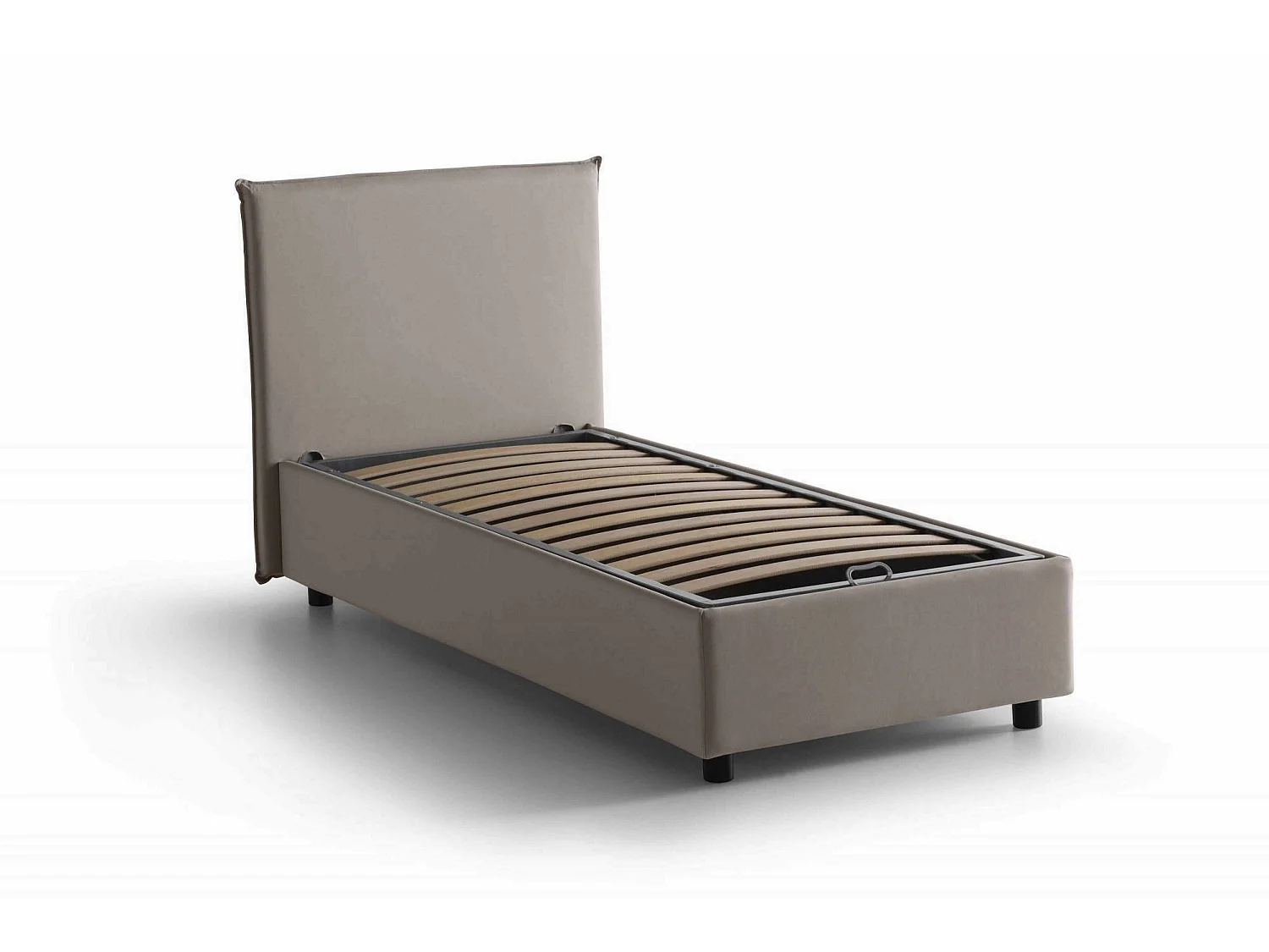 Einzelbett Claire, Bettkasten mit Stoffbezug, 100 % Made in Italy, Ã–ffnung vorne, inklusive Matratze 90 x 200 cm, Taupe