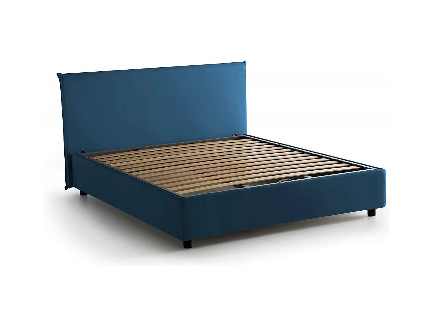 Lit double Berenice, Lit coffre avec revêtement en tissu, 100% Made in Italy, Ouverture frontale, adapté pour matelas 140x200 cm, Bleu