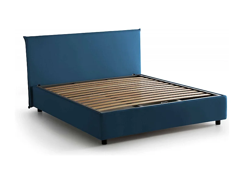 Cama doble Berenice, Cama contenedor con revestimiento de tela, 100% Made in Italy, Apertura frontal, Apto para colchón de 140x200 cm, Azul