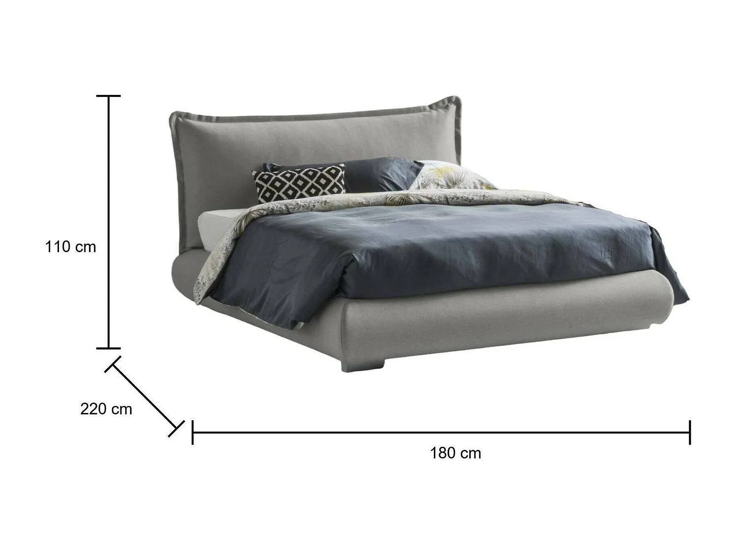 Lit double Ilenia, Lit coffre avec revêtement et tête de lit en tissu, 100% Made in Italy, Ouverture frontale, adapté pour matelas 160x190 cm, Gris