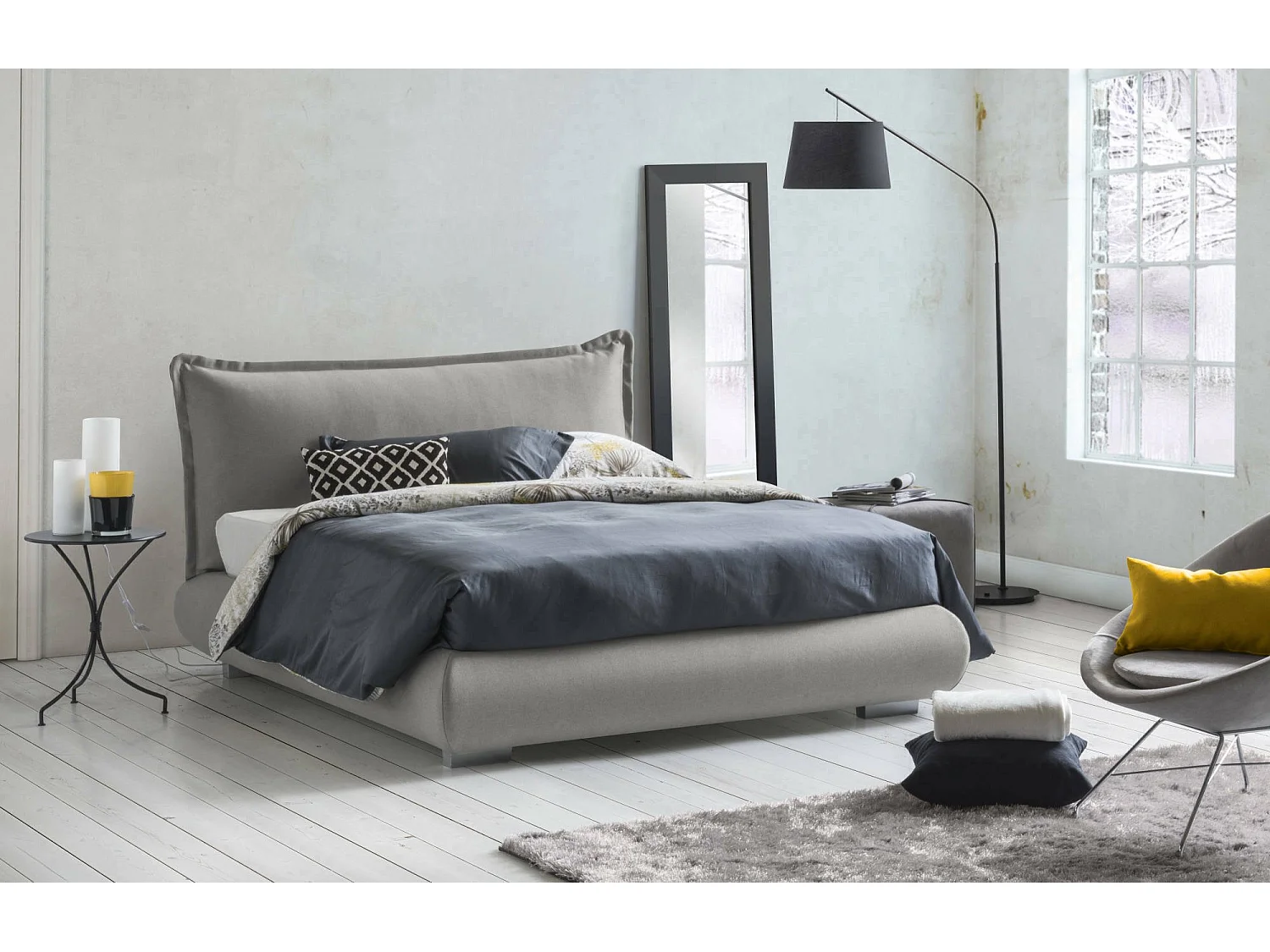 Talamo Italia Tweepersoonsbed Ilenia Grijs Afneembaar, Opslagruimte, Matrasmaat 160x190 cm Made in Italy