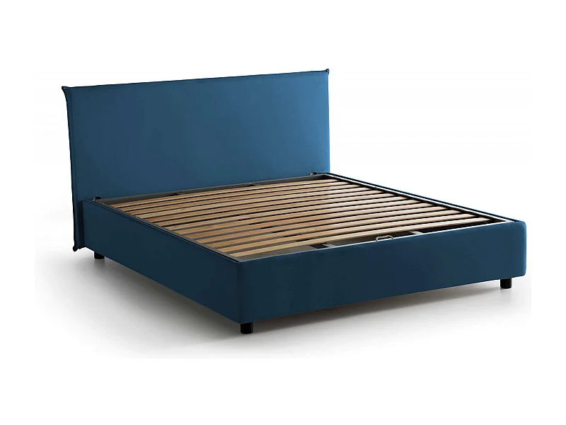 Betty Doppelbett, Bettkasten mit Stoffbezug, 100 % Made in Italy, Ã–ffnung vorne, geeignet für Matratze 160 x 190 cm, Blau