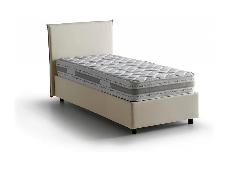 Lit simple Carola, Lit coffre avec revêtement en tissu, 100% Made in Italy, Ouverture latérale, avec matelas 80x190 cm inclus, Beige