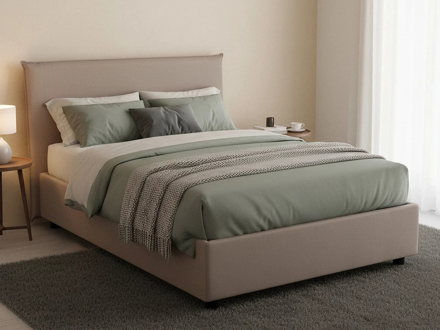Cama doble Astrid, canapé con revestimiento de tela, 100% Made in Italy, apertura frontal, apto para colchón de 120x200 cm, gris tórtola