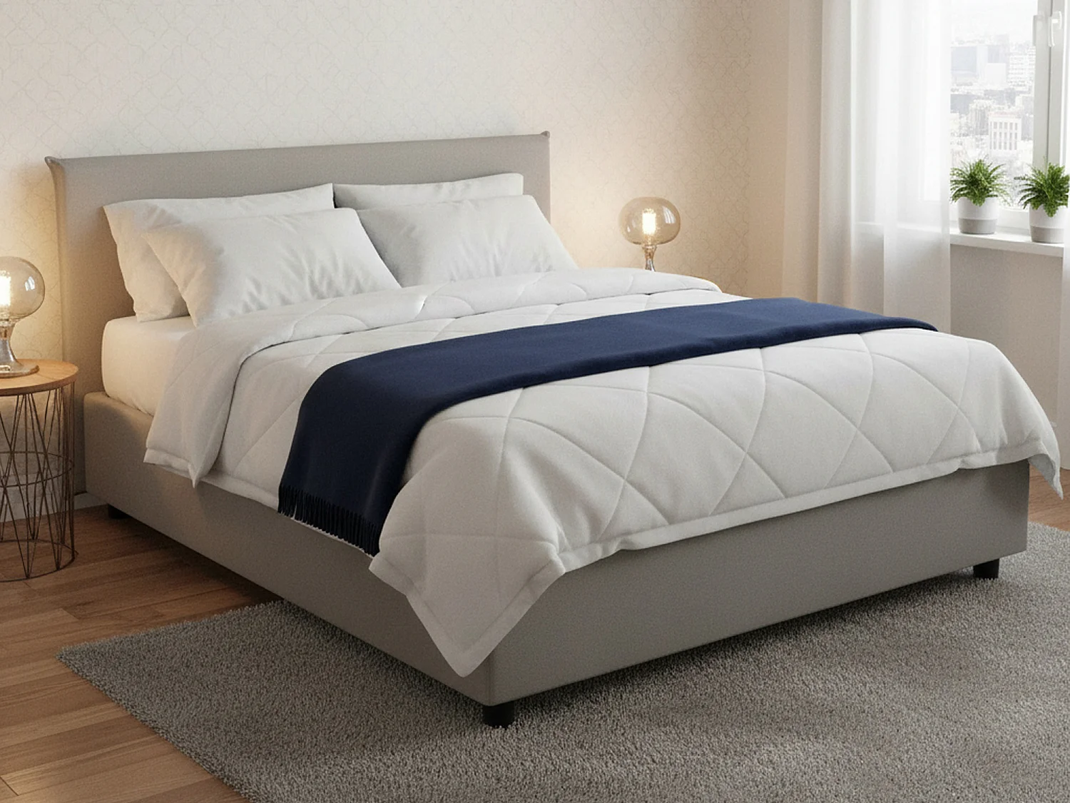 Lit double Brenda, Lit coffre avec revêtement en tissu, 100% Made in Italy, Ouverture frontale, avec matelas 160x200 cm inclus, Gris