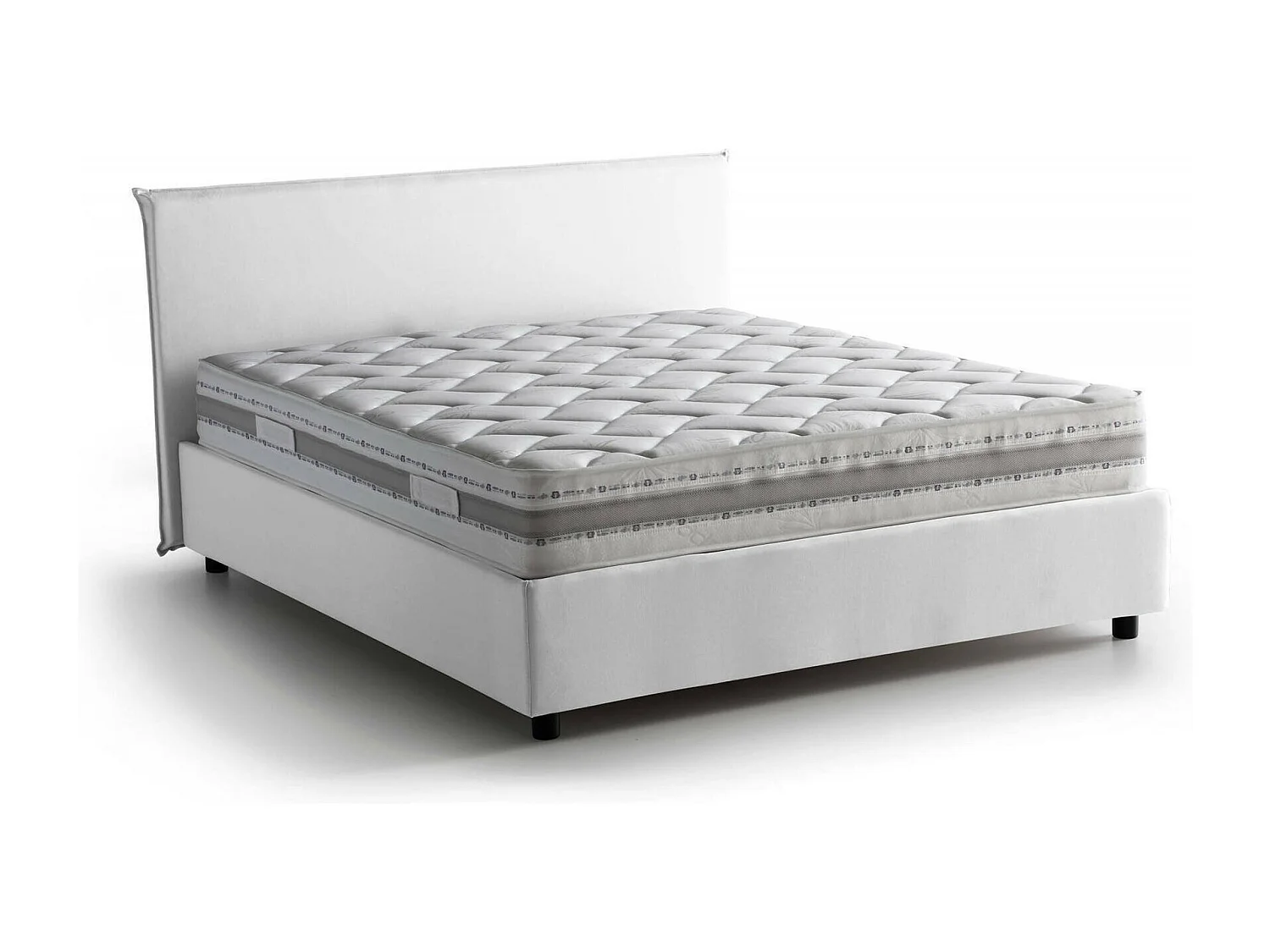 Bernadette tweepersoonsbed, Opbergbed met stoffen bekleding, 100% Made in Italy, Opening aan de voorkant, inclusief matras van 140x200 cm, Wit