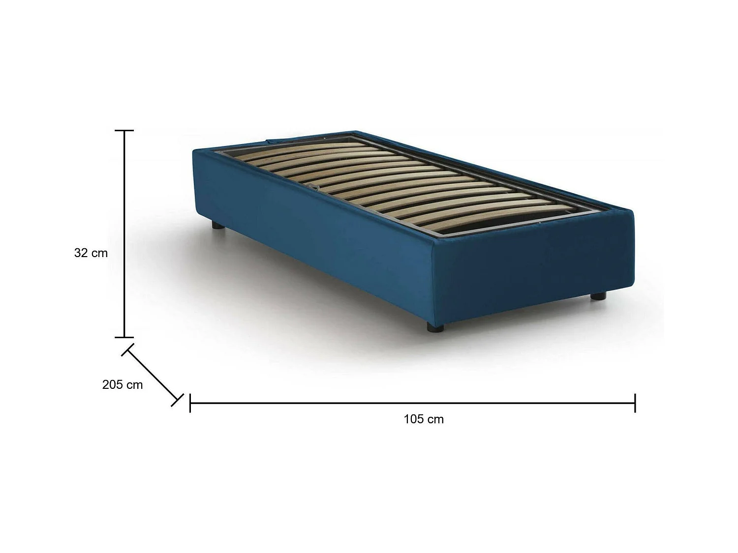 Lit simple Ilaria, Lit coffre avec revêtement en tissu, 100% Made in Italy, Ouverture frontale, adapté pour matelas 90x190 cm, Bleu