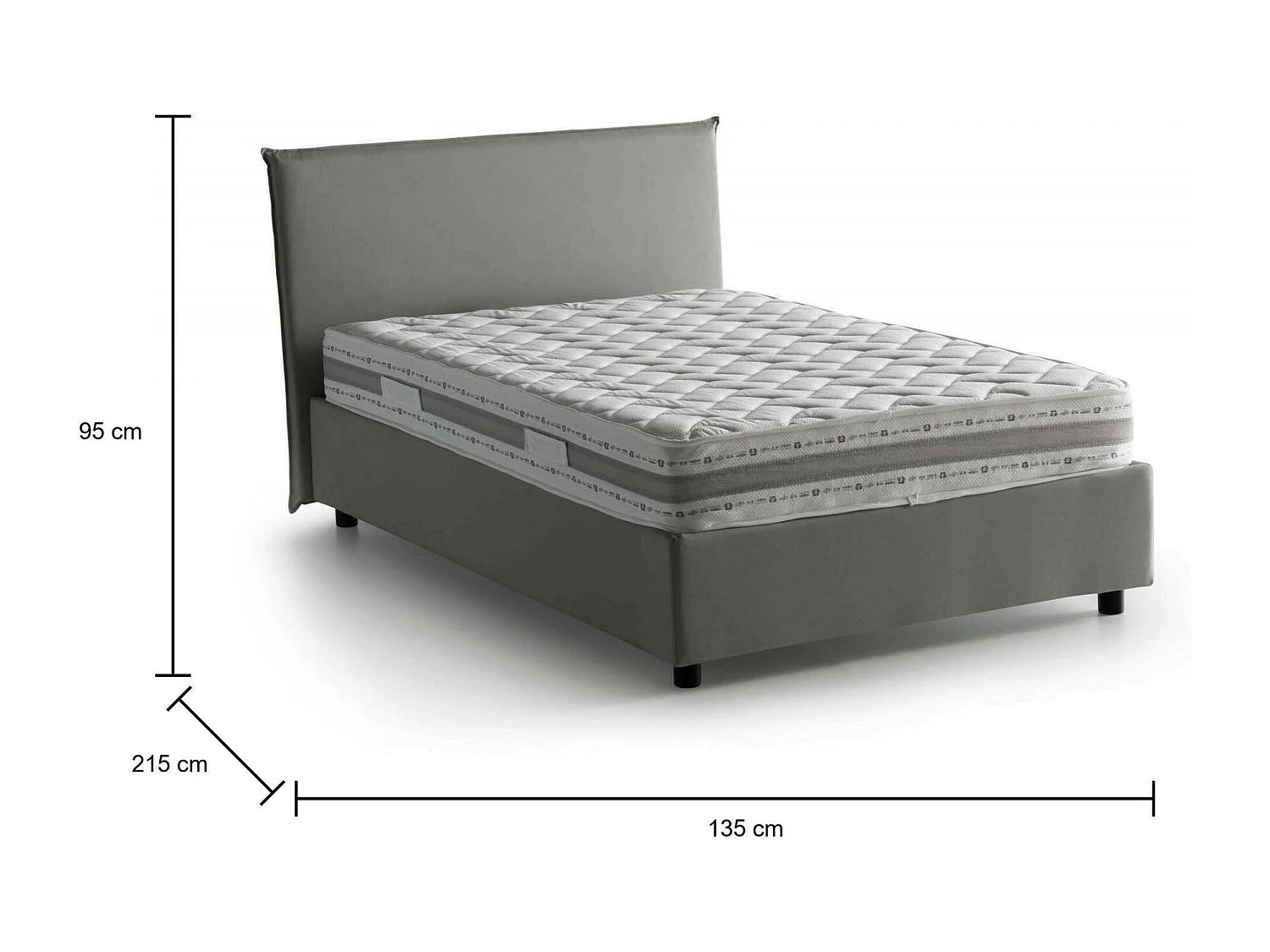 Cama de casal Chicca, Cama de armazenamento com forro de tecido, 100% Fabricado na Itália, Abertura frontal, com colchão 120x200 cm incluído, Cinza