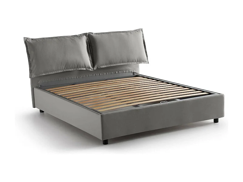 Lit double Antonia, Lit coffre avec revêtement en tissu, 100% Made in Italy, Ouverture frontale, adapté pour matelas 160x200 cm, Gris