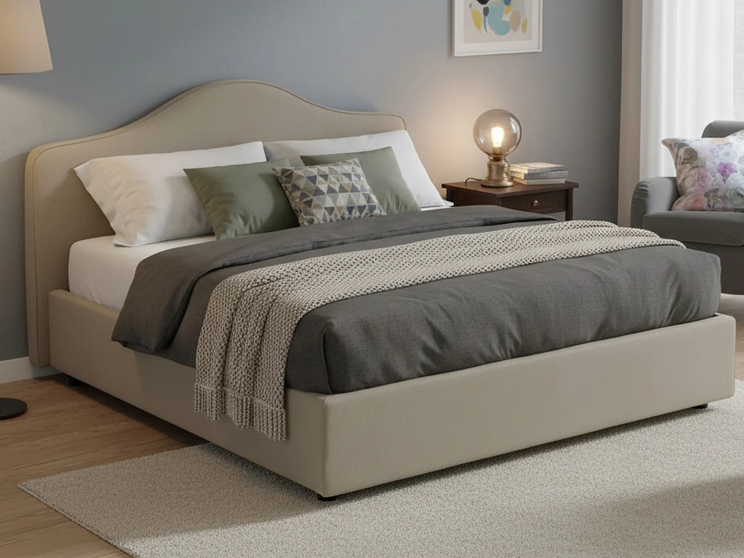 Talamo Italia Tweepersoonsbed Mirta Grijs taupe\ taupe\ Tortora Inclusief Matras, Afneembaar met Opbergruimte Made in Italy