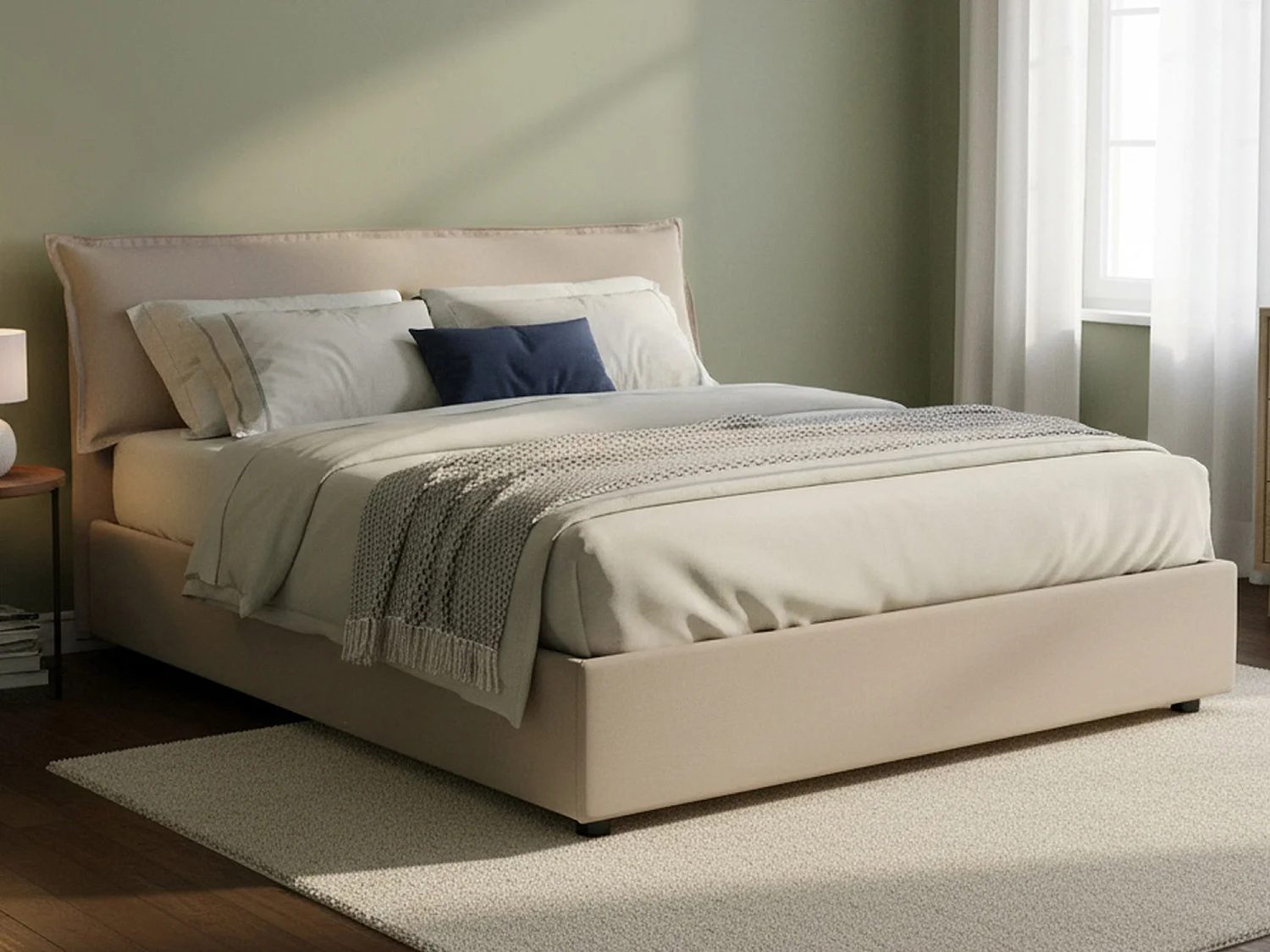Cloe Doppelbett, Bettkasten mit abnehmbarem Bezug, gepolstertem Kopfteil und Bettkastenrahmen, 100 % Made in Italy, geeignet für Matratzen 160 x 200 cm, taubengrau